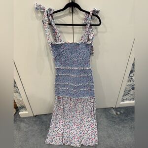 LoveShackFancy Textured Blue and Pink Dress